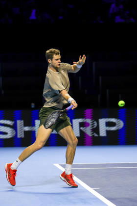 RECORD DATE NOT STATED 25th October 2026; St. Jakobshalle, Basel, Switzerland; ATP, Tennis Herren Tennis, Swiss Indoors Basel, Day 2; Qualifying final; Yannick Hanfmann of Germany plays a forehand AnthonyxBenoit