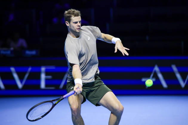 RECORD DATE NOT STATED 25th October 2026; St. Jakobshalle, Basel, Switzerland; ATP, Tennis Herren Tennis, Swiss Indoors Basel, Day 2; Qualifying final; Yannick Hanfmann of Germany plays a forehand AnthonyxBenoit