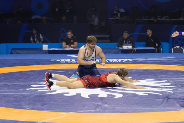 October 25, 2026, Astana, 2021 World Wrestling Championshi, Kazakhstan: ELIAS KUOSMANEN of Finland celebrates after defeating DANILA SOTNIKOV of Italy 5-4 in the men s Greco-Roman 130kg round of 16 at the Senior World Wrestling Championships in Astana, Kazakhstan, October 25, 2026. . Astana Kazakhstan - ZUMAt172 20261025_zip_t172_002 Copyright: xJosexTabaresx