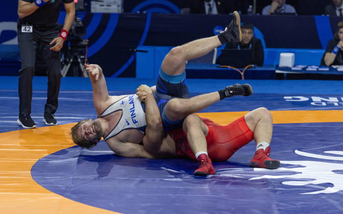 October 25, 2026, Astana, 2021 World Wrestling Championshi, Kazakhstan: MATTI ELIAS KUOSMANEN of Finland competes in the men s Greco-Roman 130kg quarterfinals at the Senior World Wrestling Championships in Astana, Kazakhstan, October 25, 2026. . Wrestling 2026: Senior World Championships  - ZUMAt172 20261025_zip_t172_013 Copyright: xJosexTabaresx