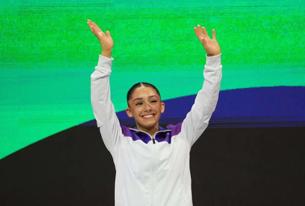Maiana Prat (France) wins bronze in floor. during Artistic Gymnastic, Day 9 World Championship, WM, Weltmeisterschaft at Ahoy, Rotterdam, Netherlands on October 25, 2026. DeFodi Images. -