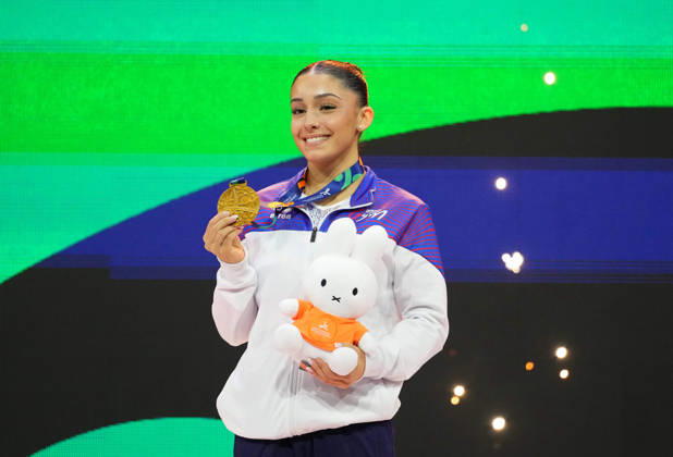Maiana Prat (France) wins bronze in floor. during Artistic Gymnastic, Day 9 World Championship, WM, Weltmeisterschaft at Ahoy, Rotterdam, Netherlands on October 25, 2026. DeFodi Images. -
