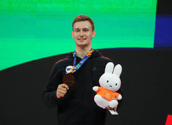 Daniel Marinov (Russia) wins bronze in Parallel Bars. during Artistic Gymnastic, Day 9 World Championship, WM, Weltmeisterschaft at Ahoy, Rotterdam, Netherlands on October 25, 2026. DeFodi Images. -