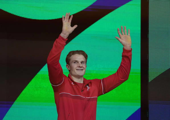 Sebastian Sponevik (Norway) wins bronze in vault. during Artistic Gymnastic, Day 9 World Championship, WM, Weltmeisterschaft at Ahoy, Rotterdam, Netherlands on October 25, 2026. DeFodi Images. -