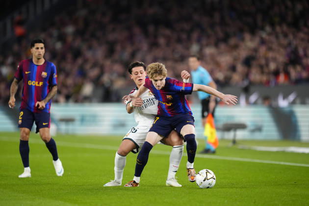 FC Barcelona, Barca v Real Madrid - LaLiga BARCELONA, SPAIN - OCTOBER 25: Arda Guler of Real Madrid in action against Anthony Gordon (17) of FC Barcelona during the LaLiga EA Sports 2026 27 match between FC Barcelona and Real Madrid at Spotify Camp Nou on October 25, 2026 in Barcelona, Spain. Jose Breton Anadolu Barcelona Spain. Editorial use only. Please get in touch for any other usage.  Copyright: x2026xAnadoluxJosexBretonx