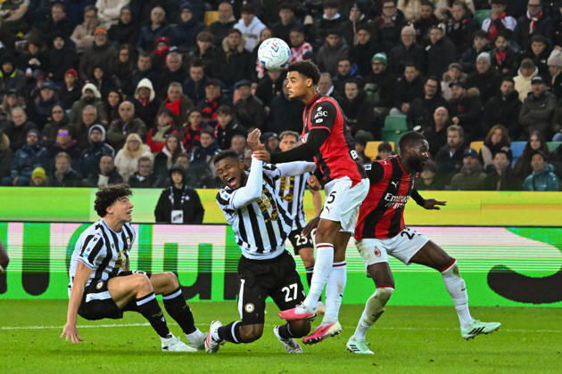 IPA90182902 - A header by Milan s Koni De Winter during the Udinese Calcio vs. AC Milan Serie A soccer match in Udine, Italy, on October 25, 2026  Copyright: xAlessioxMarini IPAxSportx xx IPA90182902 IPA90182902