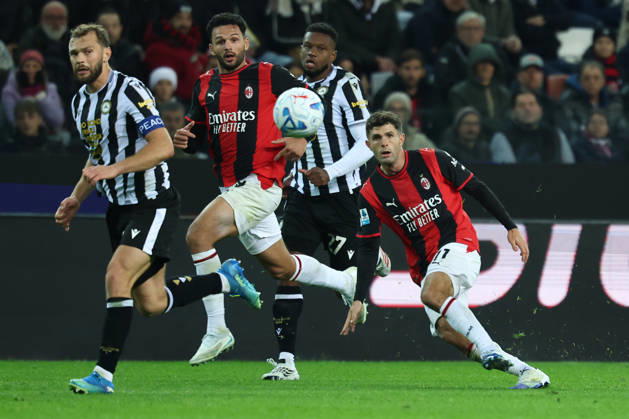 Goncalo Ramos of AC Milan and Christian Pulisic, during the Serie A 2026 2027 football match between Udinese Calcio and AC Milan at Friuli Bluenergy stadium in Udine (Italy), October 25th, 2026. CesarexPurini