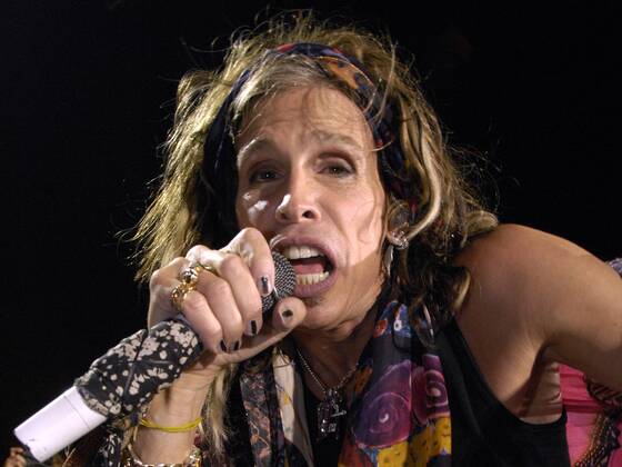 Sänger Steven Tyler (USA Aerosmith) während eines Konzertes in München