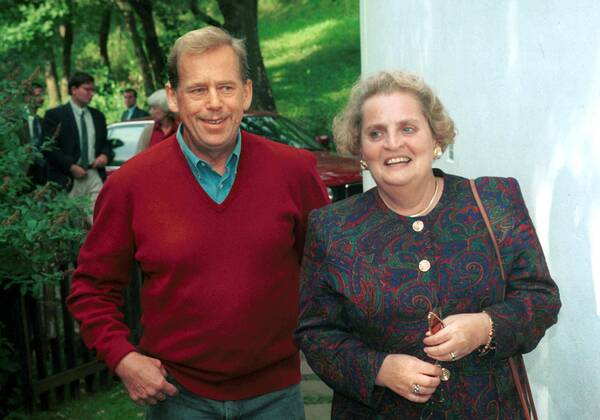 Czech President Vaclav Havel with U.S. ambassador to the United Nations Madeleine Albright during their meeting at his private cottage Hradecek on August 28, 1994.Vaclav Havel died on Sunday, Dec. 18, 2011, aged 75. Havel, a dissident playwright jailed by Communists, became Czechoslovak and than Czech president and a symbol of peace and freedom after bringing down communism in Czechoslovakia by leading bloodless Velvet Revolution .  CTKPhoto20210242