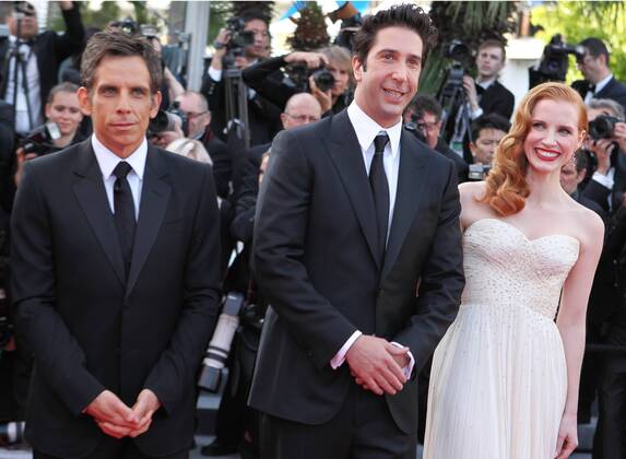 (120518) -- CANNES, May 18, 2012 (Xinhua) -- US actors Ben Stiller, David Schwimmer and Jessica Chastain (from L to R) attend the premiere of Madagascar 3: Europe s Most Wanted during the 65th Cannes Film Festival, southern France, May 18, 2012. (Xinhua Gao Jing) FRANCE-CANNES-FILM FESTIVAL-MADAGASCAR 3: EUROPE S MOST WANTED 
