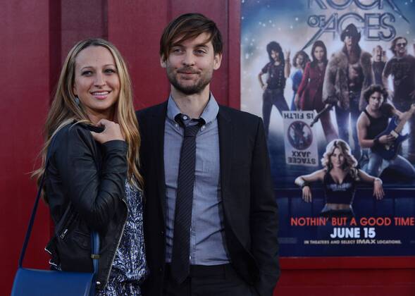Actor Tobey Maguire and his wife Jennifer Meyer attend the premiere of the motion picture romantic comedy Rock of Ages , at Grauman s Chinese Theatre in the Hollywood section of Los Angeles on June 8, 2012.  LAP2012060824