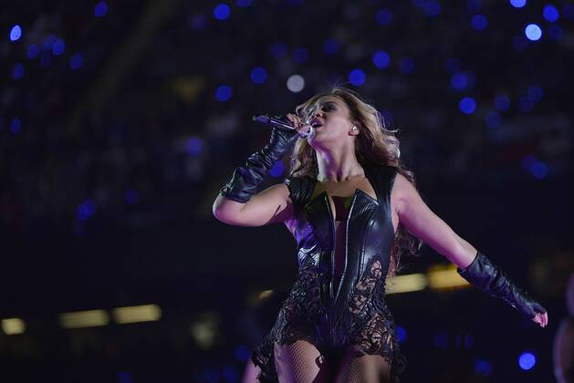 Beyonce performs during the Super Bowl XLVII halftime show at the Mercedes-Benz Superdome on February 3, 2013 in New Orleans.  SBP20130203195