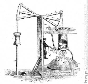Newcomen s Steam Engine (formerly called the fire engine) - An external combustion heat engine that makes use of the heat energy that exists in steam, converting it to mechanical work - represents probably the second Newcomen engine erected around 1714 at Griff colliery, Warwickshire. Thomas Newcomen (born 28 February 1663; died 5 August 1729) was an ironmonger by trade and a Baptist lay preacher by calling. He was born in Dartmouth, Devon, England, near a part of the country noted for its tin mines. Flooding was a major problem, limiting the depth at which the mineral could be mined. Newcomen perfected a practical steam engine for pumping water, the Newcomen steam engine. Consequently, he is often referred to as a father of the Industrial Revolution. Â UnitedArchives00934783 