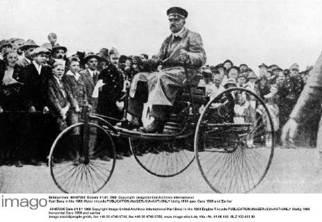 Karl Benz in his 1883 Motor tricycle  UnitedArchives00924347