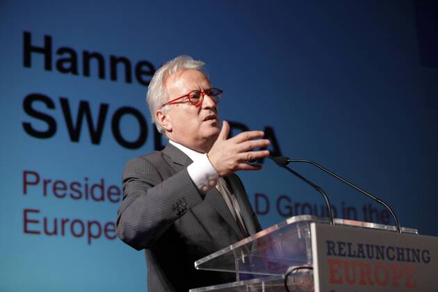 Hannes Swoboda the President of the S&D Group delivers a speech in Nicosia on January 30,2014