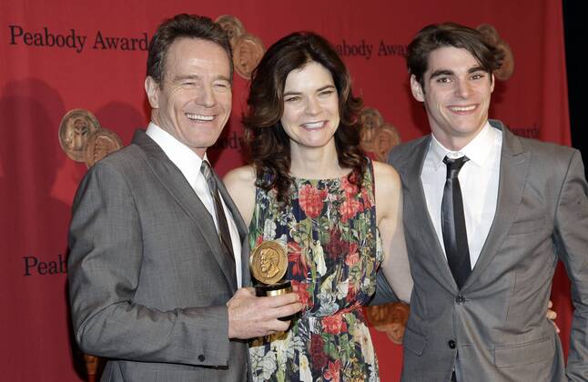 Bryan Cranston, Betsy Brandt and RJ Mitte arrive on the red carpet at the 73rd Annual Peabody Awards at the Waldorf Astoria in New York City on May 19, 2014.  NYP20140519111