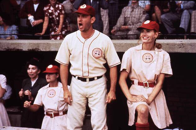 Tom Hanks, Geena Davis Dottie (Geena Davis) ist die beste Spielerin in Jimmys (Tom Hanks) Mannschaft. 1992 UnitedArchives01351746