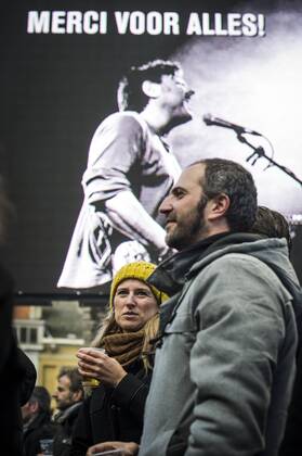 - GENT, BELGIUM: Illustration picture taken during a celebration on the Sint-Jacobs square in Gent to commemorate singer-songwriter Luc De Vos, after his funeral earlier today, Saturday 06 December 2014. De Vos died last Saturday, he was found in a flat that he used for work, hundred meters away from his home. JASPERxJACOBS 04515592