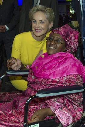 Milano, 11 9 2015 - Building the Peace Award - Sharon Stone and Hawa Abdi Dhiblawe (Mama Hawa), the gynecologist who created a hospital where care all without distinction of clans in Somalia  0
