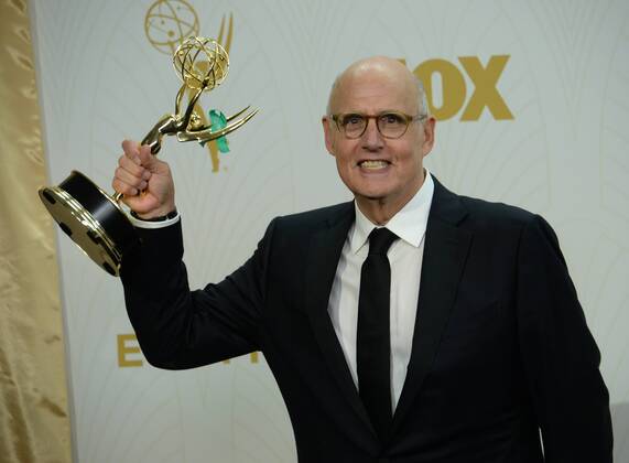 Jeffrey Tambor holds his Emmy for Lead Actor in a Comedy Series for playing Maura Pfefferma in Transparent at the 67th Primetime Emmy Awards in the Microsoft Theater in Los Angeles on September 20, 2015.  LAP2015092207 JIMxRUYMEN