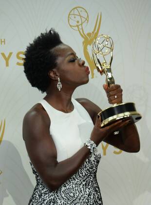 Actress Viola Davis, winner of Outstanding Lead Actress in a Drama Series for How to Get Away With Murder, holds her Emmy at the 67th Primetime Emmy Awards in the Microsoft Theater in Los Angeles on September 20, 2015.  LAP20150920272 JIMxRUYMEN