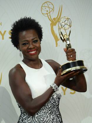Actress Viola Davis, winner of Outstanding Lead Actress in a Drama Series for How to Get Away With Murder, holds her Emmy at the 67th Primetime Emmy Awards in the Microsoft Theater in Los Angeles on September 20, 2015.  LAP20150920273 JIMxRUYMEN