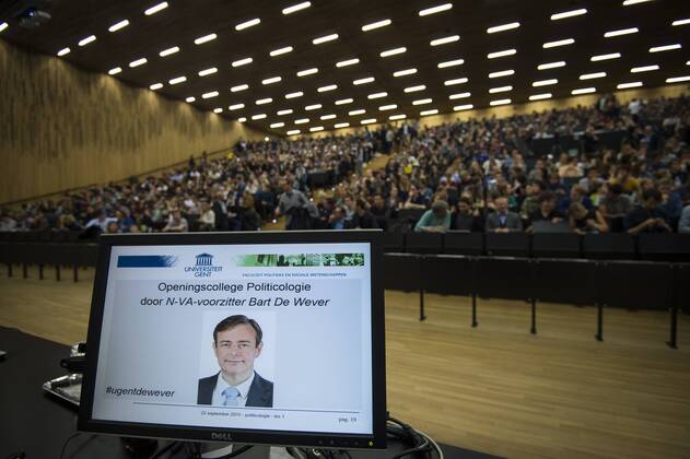 - GENT, BELGIUM: Illustration picture taken during the opening lecture of the Political Sciences course, by Antwerp Mayor and N-VA chairman Bart De Wever, at the & 65279;political faculty of the UGent university in Gent, Tuesday 22 September 2015. JASPERxJACOBS 04705542