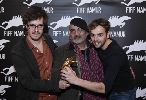 - NAMUR, BELGIUM: Director of photograpy Klaas Koelen, Kourosh Garegani, Productor Maarten Schmidt are pictured during the Ceremonie des Bayard prize award ceremony at the 30th edition of the FIFF Festival Internationale du Film Francophone de Namur, Friday 09 October 2015, in Namur.  JOHNxTHYS 04717586