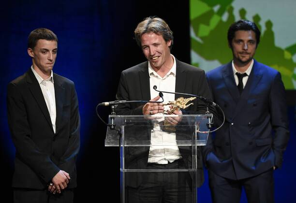 - NAMUR, BELGIUM: Actor Dominique Leborne (C) is pictured during the Ceremonie des Bayard prize award ceremony at the 30th edition of the FIFF Festival Internationale du Film Francophone de Namur, Friday 09 October 2015, in Namur.  JOHNxTHYS 04717599