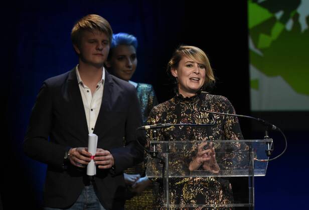 - NAMUR, BELGIUM: Valerie Bournonville is pictured during the Ceremonie des Bayard prize award ceremony at the 30th edition of the FIFF Festival Internationale du Film Francophone de Namur, Friday 09 October 2015, in Namur.  JOHNxTHYS 04717604