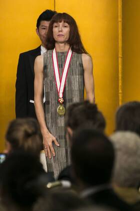 Prize winner French ballerina Sylvie Guillem smiles after received a medal from Princess Hanako Hitachi of Japan during the award ceremony for the 27th Praemium Imperiale Awards on October 21, 2015, Tokyo, Japan. The Praemium Imperiale awards are a global arts prize awarded annually since 1989 by the Japan Art Association in five disciplines (painting, sculpture, architecture, music and theatre film).  (gxta_praemiumimperialeceremony013)