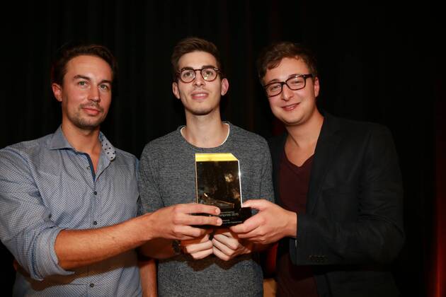Ö Kabarettpreis Wien, Urania, 03. 11. 2015 Fritz JERGITSCH mit Tagespresse Team