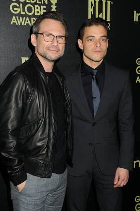17 November 2015 - West Hollywood, California - Christian Slater, Rami Malek. Hollywood Foreign Press Association and InStyle Celebrate The 2016 Golden Globe Award Season held at Ysabel.  ByronxPurvis AdMedia