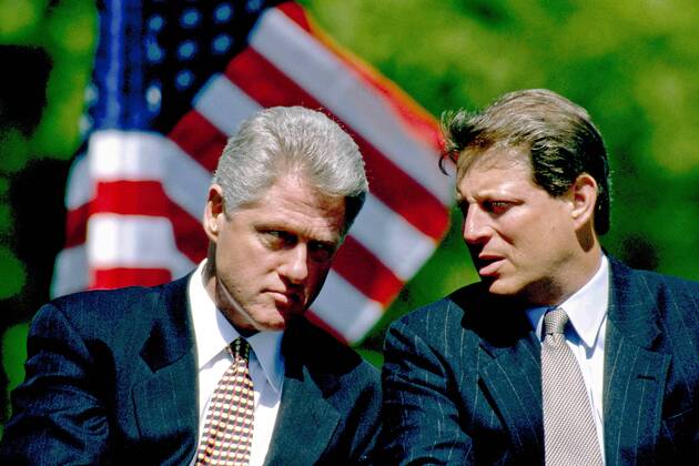 April 21, 2015 - Washington, District of Columbia, United States of America - Washington, DC.1996.President William Jefferson Clinton and Vice-President Albert Gore Jr. during a South Lawn event at the White House. .Credit: Washington United States of America - ZUMAr142