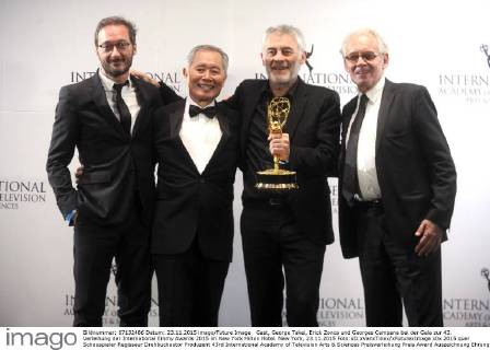 Gast, George Takei, Erick Zonca und Georges Campana bei der Gala zur 43. Verleihung der International Emmy Awards 2015 im New York Hilton Hotel. New York, 23.11.2015 Foto:xD.xVanxTinex xFuturexImage