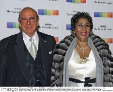 Clive Davis and Aretha Franklin arrive for the formal Artist s Dinner honoring the recipients of the 38th Annual Kennedy Center Honors hosted by United States Secretary of State John F. Kerry at the U.S. Department of State in Washington, D.C. on December 5, 2015. The 2015 honorees are: singer-songwriter Carole King, filmmaker George Lucas, actress and singer Rita Moreno, conductor Seiji Ozawa, and actress and Broadway star Cicely Tyson. Pool photo by Ron Sachs  WAX20151205240 RONxSACHS