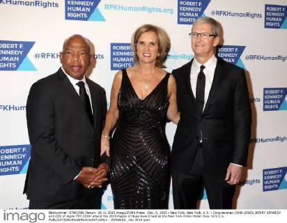 Dec. 8, 2015 - New York, New York, U.S. - Congressman JOHN LEWIS, KERRY KENNEDY and CEO of Apple TIM COOK attend the 2015 Ripple of Hope Award held at the New York Hilton Hotel. New York U.S. - ZUMAk03_