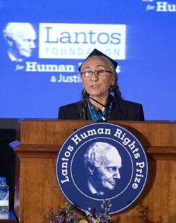 Dec. 10, 2015 - Washington, District of Columbia, United States of America - Lantos Prize Recipient Rebiya Kadeer speaks about her advocacy work in defense of the oppressed Muslims of China, the Uyghur people, at the Lantos Human Rights Prize ceremony on Capitol Hill in Washington, DC on December 10, 2015..Credit: Washington United States of America - ZUMAs152