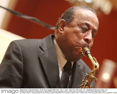 Feb. 1, 2013 - New York, New York, U.S. - Saxophonist NEA jazz master LOU DONALDSON performs at the Justice for Jazz Artists, Coming together as One: Fighting for your Rights on the NYC Club Scene event held at St. Peters Church. The sponsored by Local 802 promotes awareness for musician s pension fund , which none of the top 6 jazz clubs in NYC contribute. - ZUMAk03