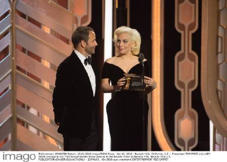 Jan 10, 2016 - Beverly Hills, California, U.S. - Presenters TOM FORD and LADY GAGA onstage at the 73rd Annual Golden Globe Awards at the Beverly Hilton in Beverly Hills. Beverly Hills U.S. - ZUMAz03_