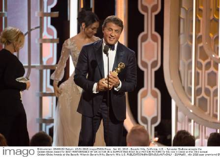 Jan 10, 2016 - Beverly Hills, California, U.S. - Sylvester Stallone accepts the Golden Globe Award for BEST PERFORMANCE BY AN ACTOR IN A SUPPORTING ROLE IN A MOTION PICTURE for his role in Creed at the 73rd Annual Golden Globe Awards at the Beverly Hilton in Beverly Hills. Beverly Hills U.S. - ZUMAz03_