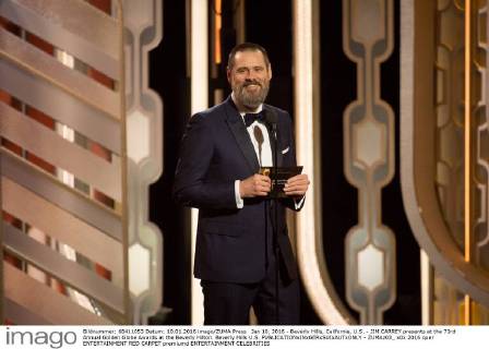 Jan 10, 2016 - Beverly Hills, California, U.S. - JIM CARREY presents at the 73rd Annual Golden Globe Awards at the Beverly Hilton. Beverly Hills U.S. - ZUMAz03_
