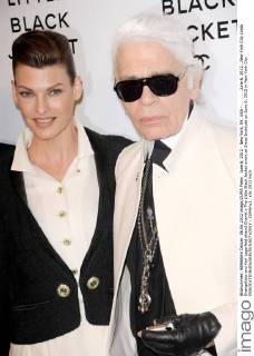 June 6, 2012 - New York, NY, USA - . . . . . .June 6, 2012...New York City Linda Evangelista and Karl Lagerfeld attend Chanel s The Little Black Jacket event at Swiss Institute on June 6, 2012 in New York City - ZUMAny1_