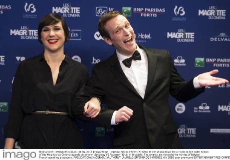 Director Sacha Feiner (R) seen at the photocall at the arrivals at the sixth edition of the Magritte du Cinema awards ceremony, Saturday 06 February 2016, in Brussels. The awards are rewarded to movies of Belgian French-speaking producers.  LAURIExDIEFFEMBACQ 04788862