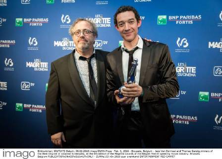 Feb. 6, 2016 - Brussels, Belgium - Jaco Van Dormael and Thomas Gunzig,winners of the Best Original or Adapted Screenplay, at the 6th edition of the Magritte Awards of the Belgian French speaking movie industry. Brussels Belgium - ZUMAp133