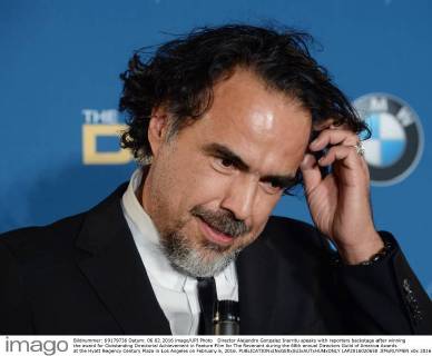 Director Alejandro Gonzalez Inarritu speaks with reporters backstage after winning the award for Outstanding Directorial Achievement in Feature Film for The Revenant during the 68th annual Directors Guild of America Awards at the Hyatt Regency Century Plaza in Los Angeles on February 6, 2016.  LAP2016020658 JIMxRUYMEN
