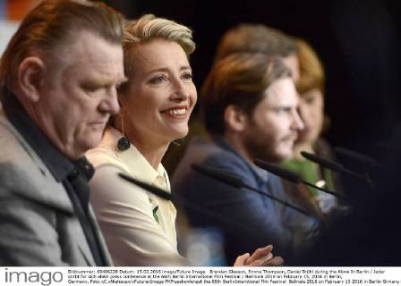 Brendan Gleeson, Emma Thompson, Daniel Brühl during the Alone In Berlin Jeder stirbt für sich allein press conference at the 66th Berlin International Film Festival Berlinale 2016 on February 15, 2016 in Berlin, Germany. Foto:xC.xNiehausx xFuturexImage
