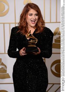 Singer Meghan Trainor, winner of the Best New Artist award, appears backstage during the 58th annual Grammy Awards held at Staples Center in Los Angeles on February 15, 2016.  LAP201602151030 PHILxMCCARTEN