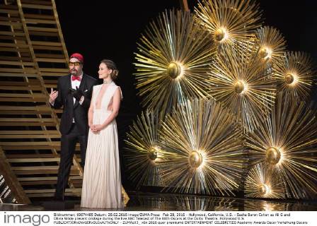 Feb 28, 2016 - Hollywood, California, U.S. - Sasha Baron Cohen as Ali G and Olivia Wilde present onstage during the live ABC Telecast of The 88th Oscars at the Dolby Theatre. Hollywood U.S. - ZUMAz03_