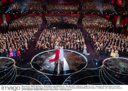 Feb 28, 2016 - Hollywood, California, U.S. - Actresses Charlize Theron and Emily Blunt present at The 88th Oscars at the Dolby Theatre. Hollywood U.S. - ZUMAz03_